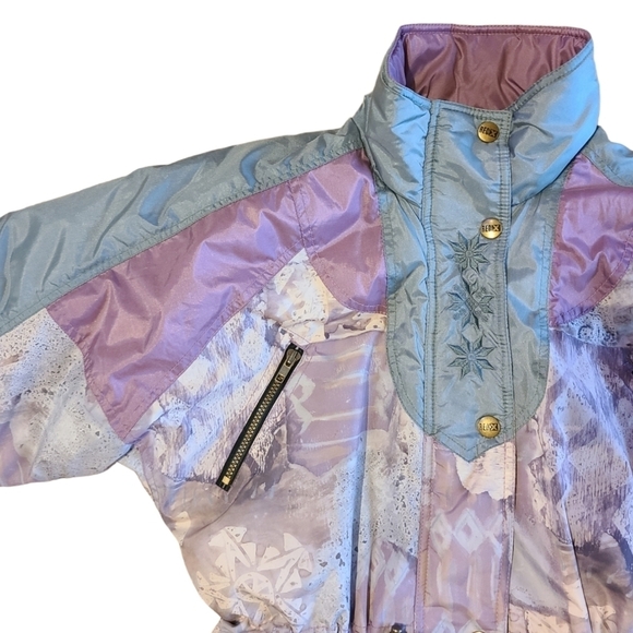 NEVADA Skiwear: Vintage 80's Insulated Ski Jacket, Patterned Pink/Green: Size L - Picture 3 of 9